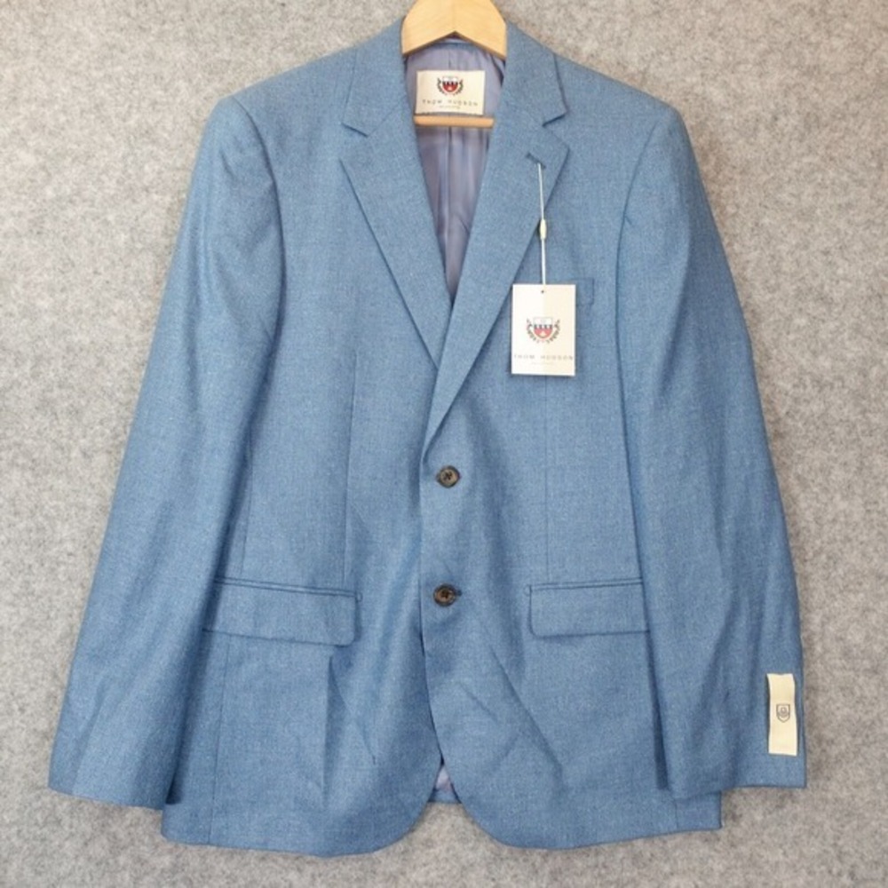 THOM HUDSON Tweed Sport Coat Mens 38R S Blue Italian Wool Silk Pastel Suit NEW